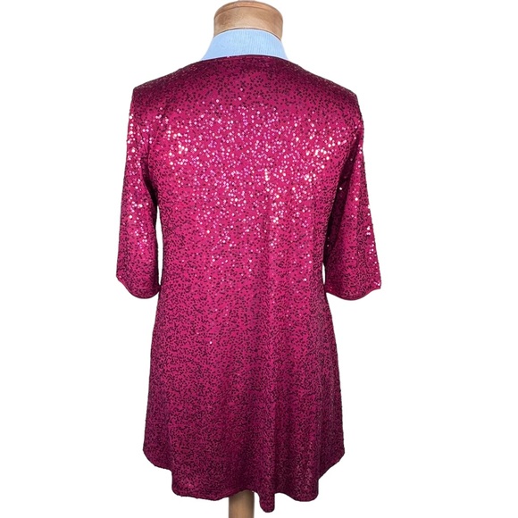 Eileen Fisher Women’s Festive Cranberry Red Silk Sequin Holiday Tunic PM EUC - Picture 6 of 11